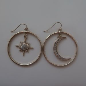 Gold Star and Moon Hoop Earring